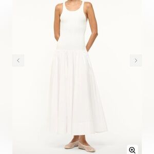 STAUD Wells Dress White Maxi Ribbed Tank Cotton Poplin Skirt XS NWOT